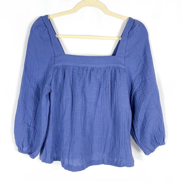 Marine Layer Annabella Square Neck Top Blue Marlin Crinkle Puff Sleeve Sz XS - Picture 3 of 8